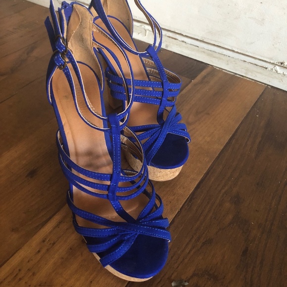 Blue Wedge High Heels - Picture 1 of 2